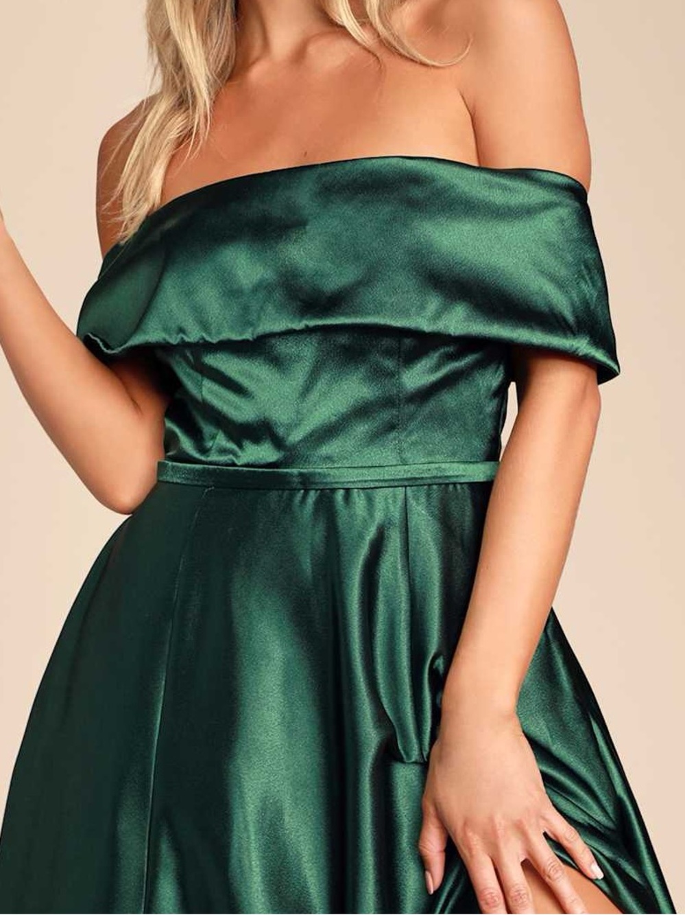 NWT LULU'S greatest hits forest green satin off shoulder ball gown L - Picture 6 of 14